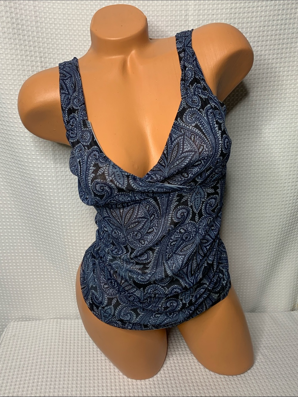 Y2K Mesh Paisley Side Ruche V Neck Tank Top Micheal Kors Small